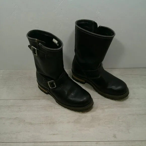 Skechers Men's Round Toe Engineer Black Leather Motorcycle Boots Size 9
