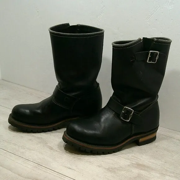 Skechers Men's Round Toe Engineer Black Leather Motorcycle Boots Size 9