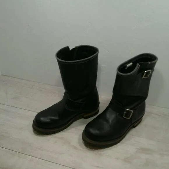 Skechers Men's Round Toe Engineer Black Leather Motorcycle Boots Size 9