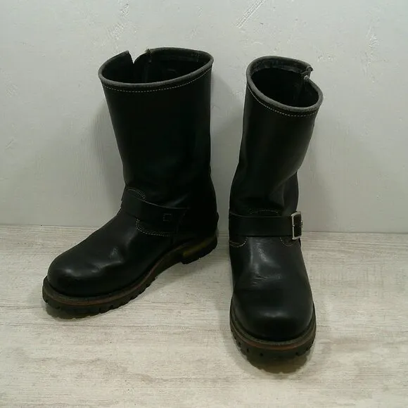 Skechers Men's Round Toe Engineer Black Leather Motorcycle Boots Size 9