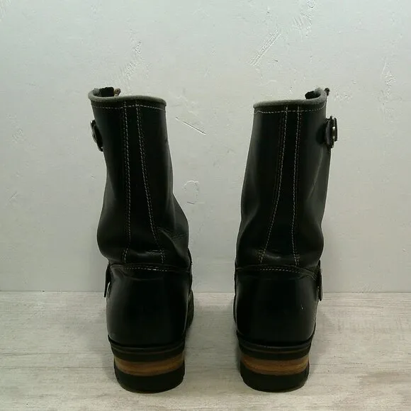 Skechers Men's Round Toe Engineer Black Leather Motorcycle Boots Size 9