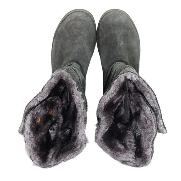 Skechers Shoes Womens 6 Boots Winter Slouchy Comfort Warm Leather Faux Fur Gray