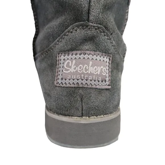 Skechers Shoes Womens 6 Boots Winter Slouchy Comfort Warm Leather Faux Fur Gray