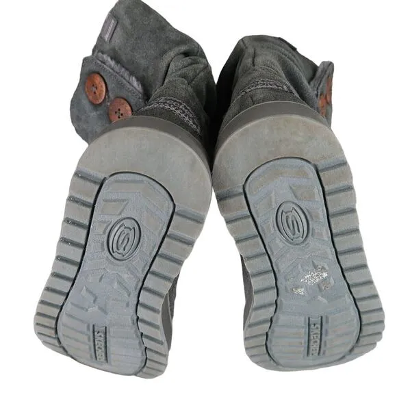 Skechers Shoes Womens 6 Boots Winter Slouchy Comfort Warm Leather Faux Fur Gray