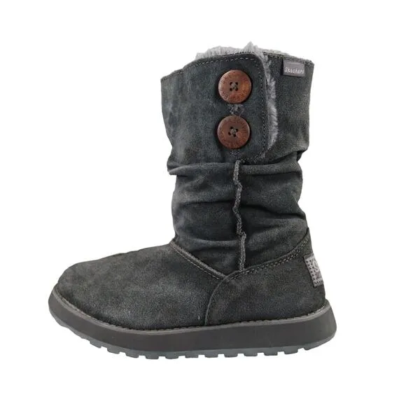 Skechers Shoes Womens 6 Boots Winter Slouchy Comfort Warm Leather Faux Fur Gray