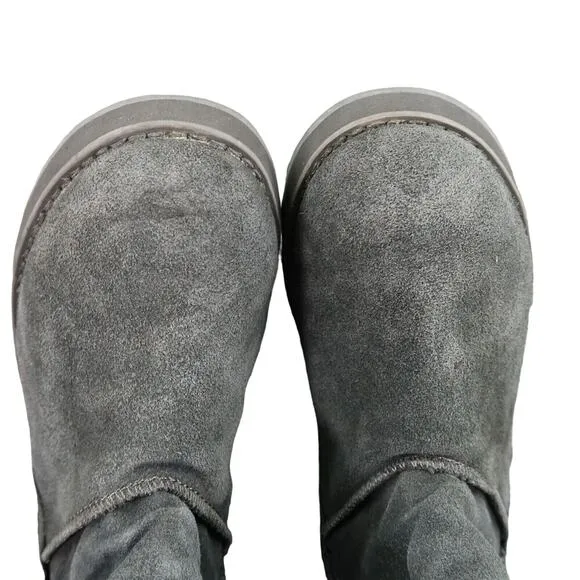 Skechers Shoes Womens 6 Boots Winter Slouchy Comfort Warm Leather Faux Fur Gray