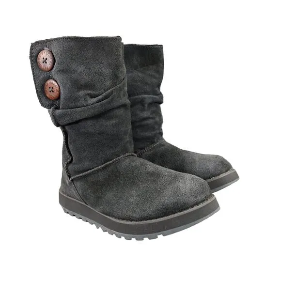 Skechers Shoes Womens 6 Boots Winter Slouchy Comfort Warm Leather Faux Fur Gray