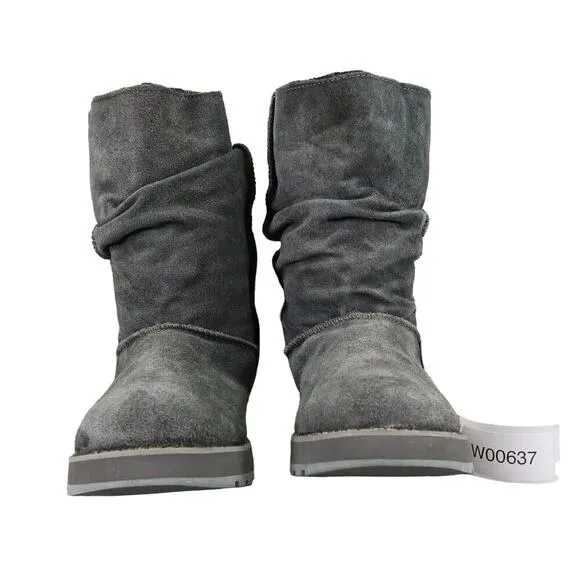 Skechers Shoes Womens 6 Boots Winter Slouchy Comfort Warm Leather Faux Fur Gray