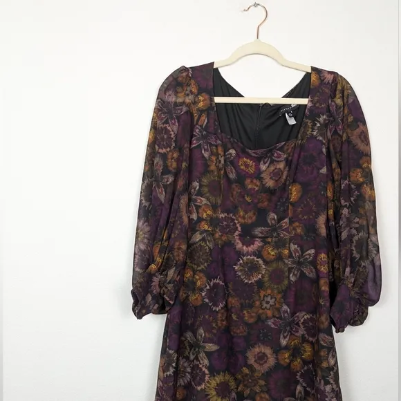 Slate &amp; Willow Purple &amp; Orange Dark Florals Square Neck Mini Dress Size 6