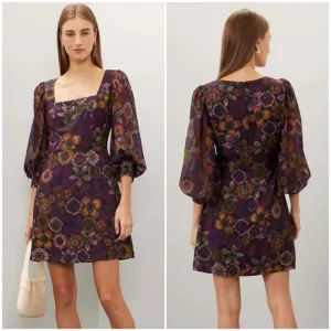 Slate &amp; Willow Purple &amp; Orange Dark Florals Square Neck Mini Dress Size 6
