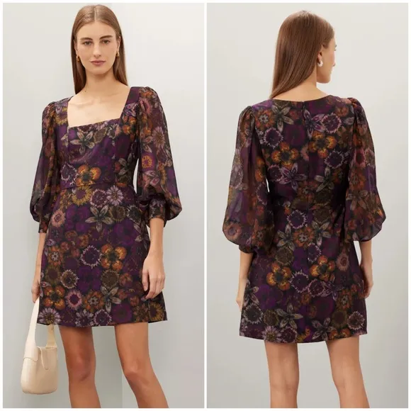 Slate &amp; Willow Purple &amp; Orange Dark Florals Square Neck Mini Dress Size 6