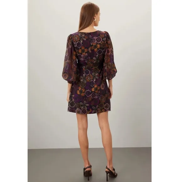 Slate &amp; Willow Purple &amp; Orange Dark Florals Square Neck Mini Dress Size 6