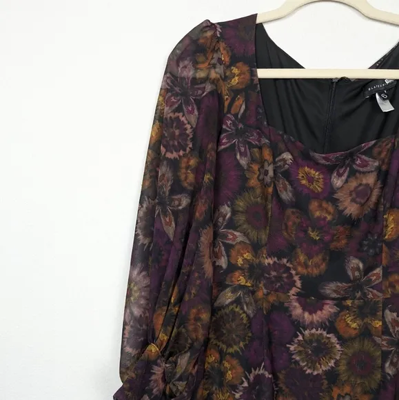 Slate &amp; Willow Purple &amp; Orange Dark Florals Square Neck Mini Dress Size 6