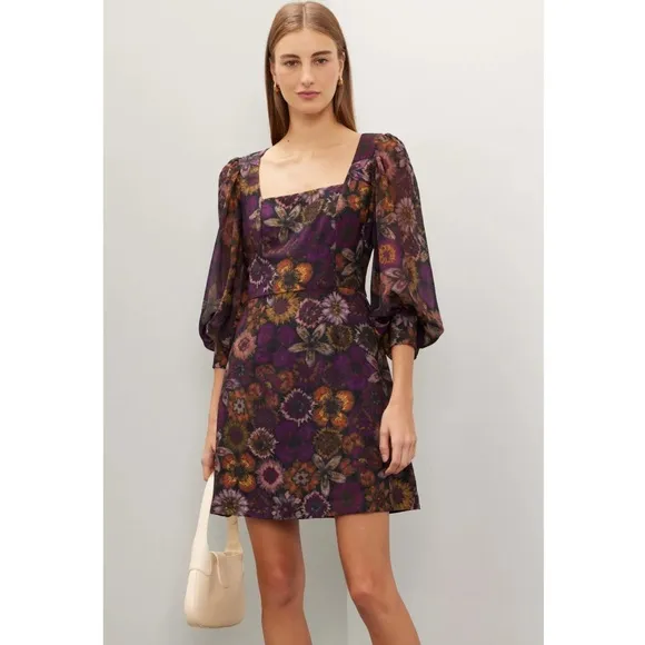 Slate &amp; Willow Purple &amp; Orange Dark Florals Square Neck Mini Dress Size 6