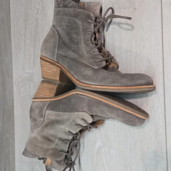 Sofft Women Aqua Leather Gray Suede&amp;Brown Ankle Boots Shoes Sz 7M