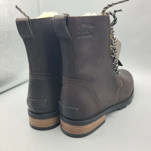 Sorel boots Emelie Short Lace Up women brown Leather Cozy Waterproof Size 8 new