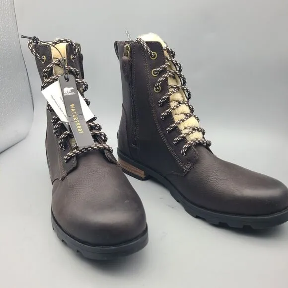 Sorel boots Emelie Short Lace Up women brown Leather Cozy Waterproof Size 8 new