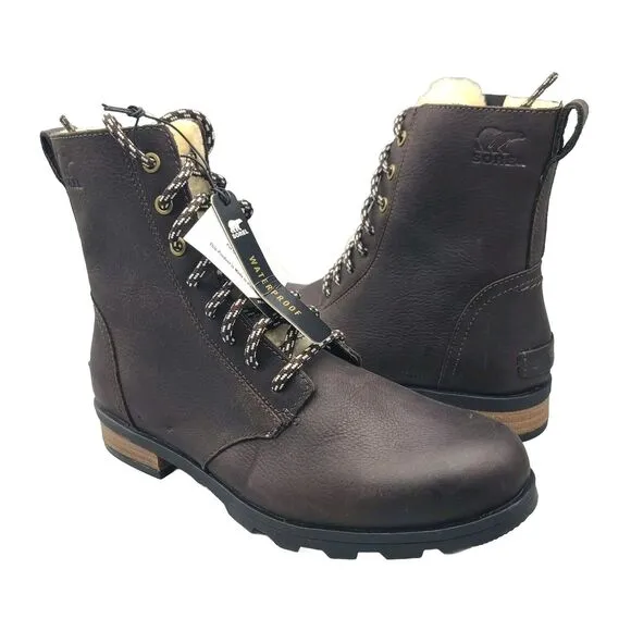 Sorel boots Emelie Short Lace Up women brown Leather Cozy Waterproof Size 8 new