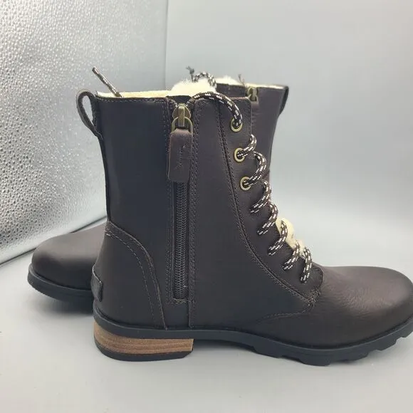 Sorel boots Emelie Short Lace Up women brown Leather Cozy Waterproof Size 8 new