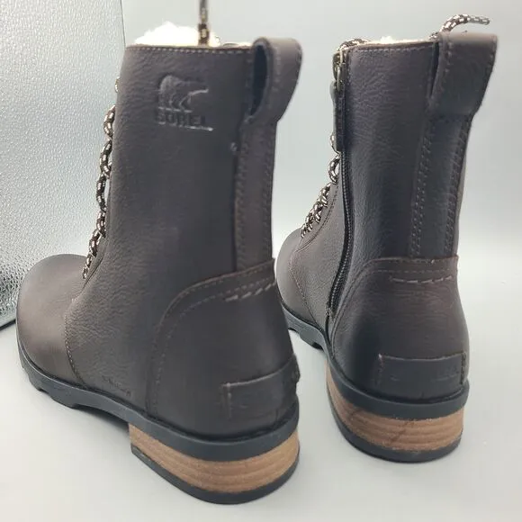 Sorel boots Emelie Short Lace Up women brown Leather Cozy Waterproof Size 8 new