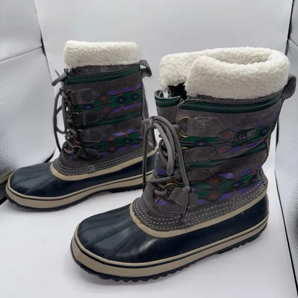 Sorel Boots Size 9 Tall Joan Of Arctic Aztec Print Winter Waterproof Snow Shoes