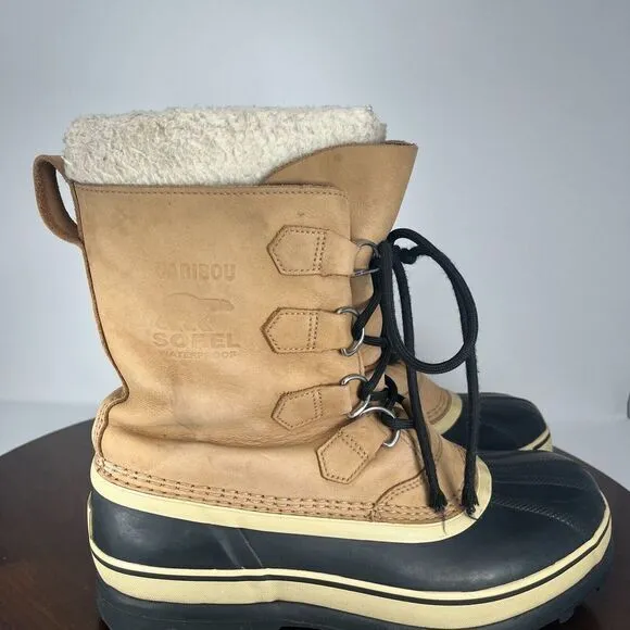 Sorel Caribou Boots Men's 8‎ Tan Black Nubuck Insulated Lined Shoes NM1000-281