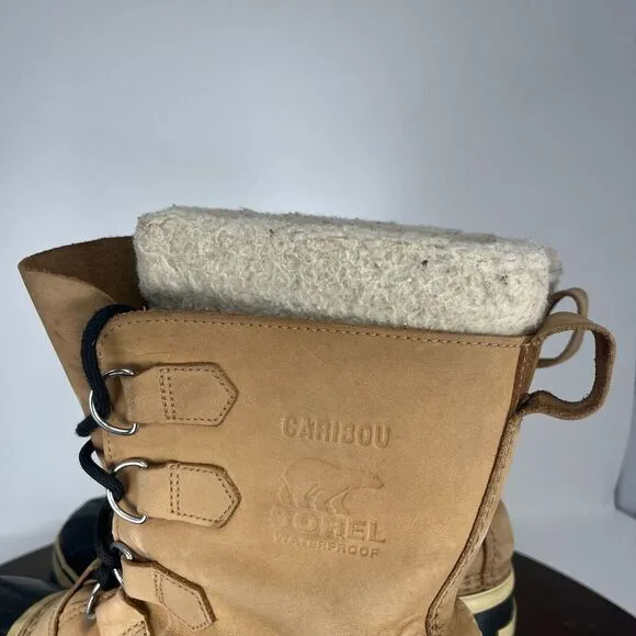 Sorel Caribou Boots Men's 8‎ Tan Black Nubuck Insulated Lined Shoes NM1000-281