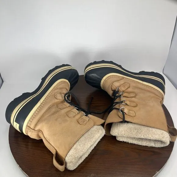 Sorel Caribou Boots Men's 8‎ Tan Black Nubuck Insulated Lined Shoes NM1000-281