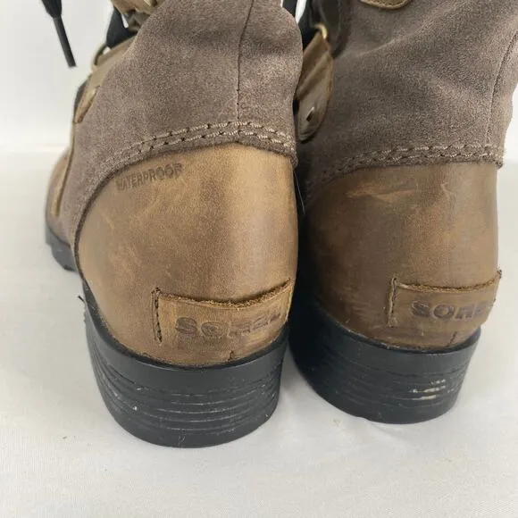 Sorel Emelie Combat Winter Shearling Leather Tall Boots Size 6