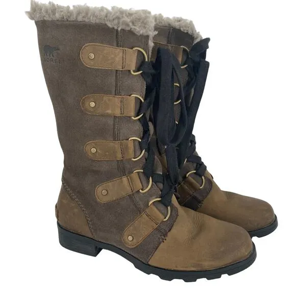Sorel Emelie Combat Winter Shearling Leather Tall Boots Size 6