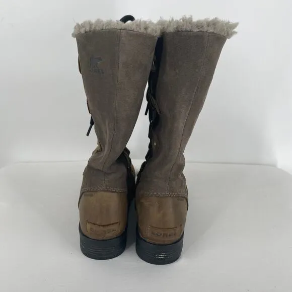 Sorel Emelie Combat Winter Shearling Leather Tall Boots Size 6