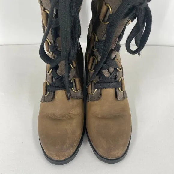 Sorel Emelie Combat Winter Shearling Leather Tall Boots Size 6
