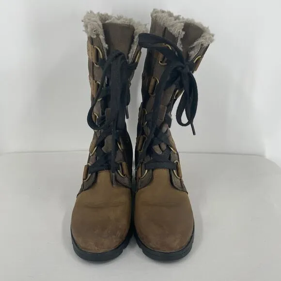 Sorel Emelie Combat Winter Shearling Leather Tall Boots Size 6