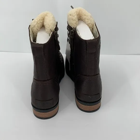 Sorel Emelie Short Lace Cozy Boots brown leather shearling winter waterproof 10