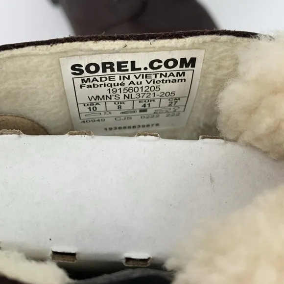 Sorel Emelie Short Lace Cozy Boots brown leather shearling winter waterproof 10