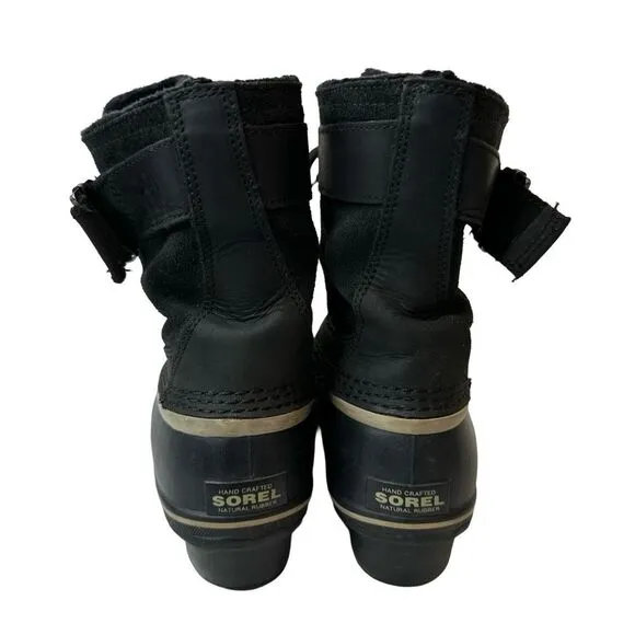 Sorel Fancy Lace II Black Oiled Suede Leather Winter Snow Duck Boots Size 10