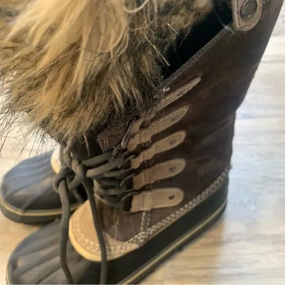 Sorel Joan of Arctic Tall Mid Calf Suede Fur Trim Waterproof Lace Boots
