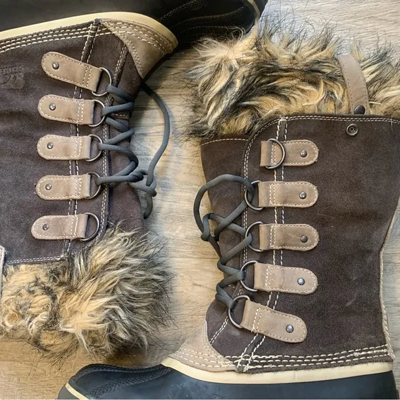 Sorel Joan of Arctic Tall Mid Calf Suede Fur Trim Waterproof Lace Boots
