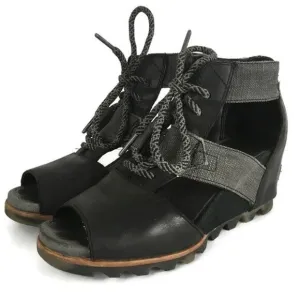 SOREL Joanie Lace-up Wedge Sandla Black/Dark Fog