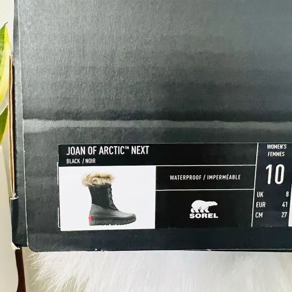 SOREL JOAN of Arctic Next Faux Fur Waterproof Snow Boot, Black, Size 10, NWT