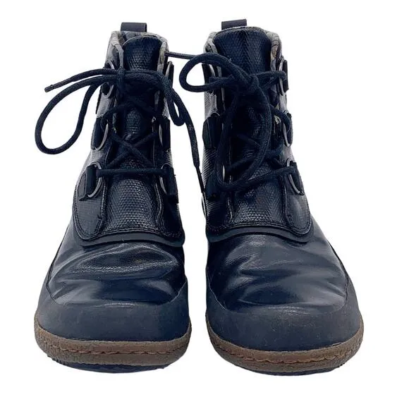 Sorel Joplin Waterproof Lace Up Slick Shine Rain Duck Boot Black Brown 7.5