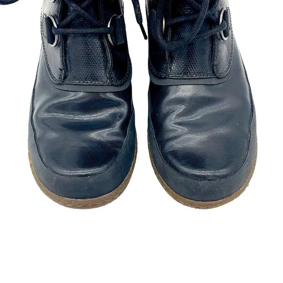 Sorel Joplin Waterproof Lace Up Slick Shine Rain Duck Boot Black Brown 7.5