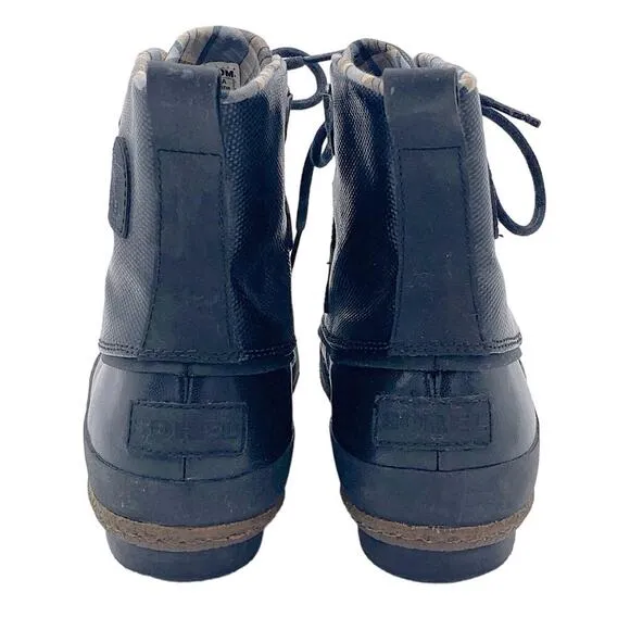 Sorel Joplin Waterproof Lace Up Slick Shine Rain Duck Boot Black Brown 7.5
