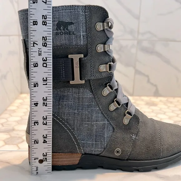 Sorel Major Carly Shark Blue &amp; Graphite Gray Leather Combat Lace Up Boots Size 8