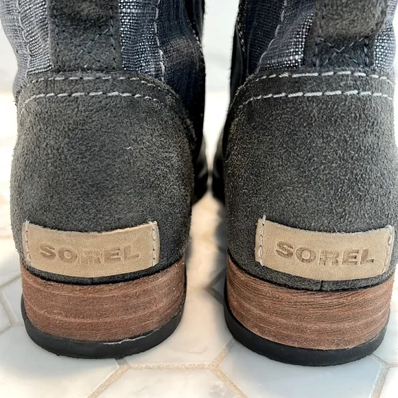 Sorel Major Carly Shark Blue &amp; Graphite Gray Leather Combat Lace Up Boots Size 8
