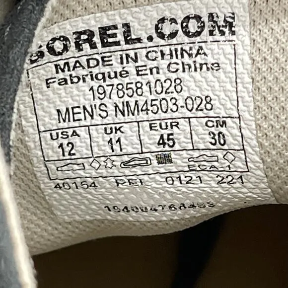Sorel Shoes Mens Size 12 Waterproof Grey and White High Top Comfort Sneakers