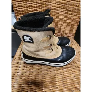SOREL Waterproof Duck Boots Work Shoes CaribouTan YOUTH 4 Warm Lining