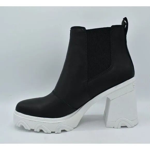 Sorel Womens Size 8 Brex Heel Chelsea Platform Sea Salt Black Waterproof Boots