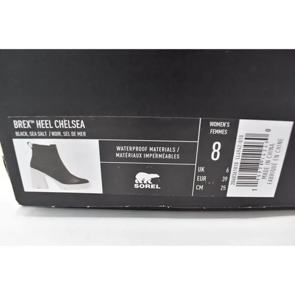 Sorel Womens Size 8 Brex Heel Chelsea Platform Sea Salt Black Waterproof Boots