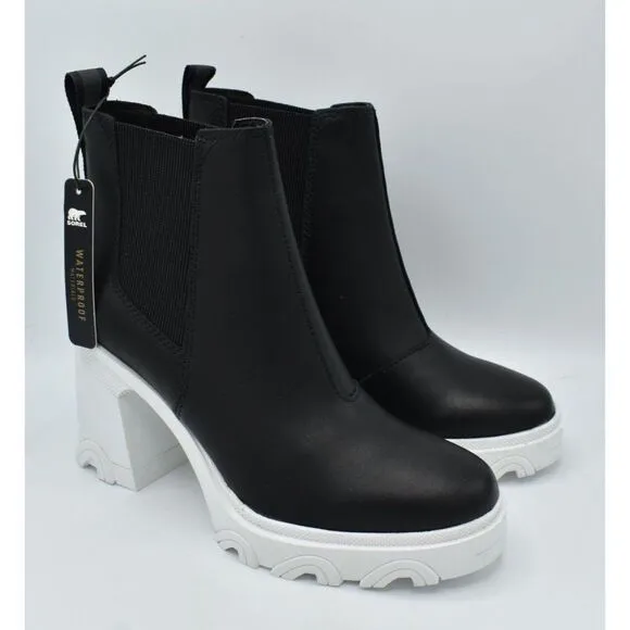 Sorel Womens Size 8 Brex Heel Chelsea Platform Sea Salt Black Waterproof Boots